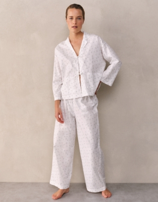 Cotton Tie Printed Drop Shoulder Pyjama Set