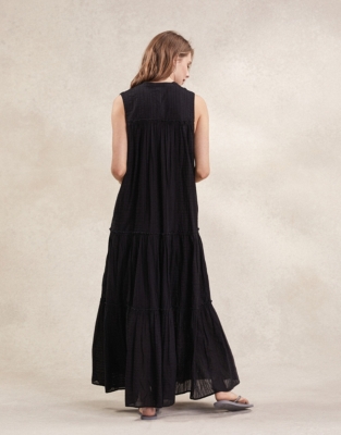 Cotton Tiered Maxi Dress - Black