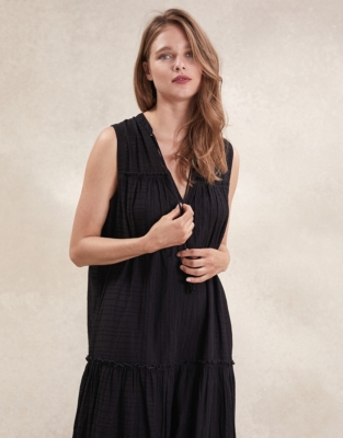 Cotton Tiered Maxi Dress - Black