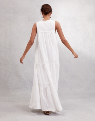 white tiered dress maxi