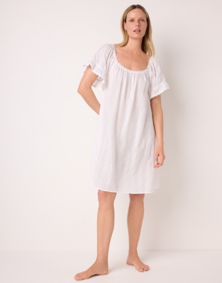 Cotton Vintage Boho Embroidered Stripe Nightie