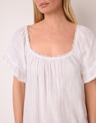 Cotton Vintage Boho Embroidered Stripe Nightie