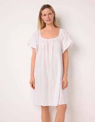 Cotton Vintage Boho Embroidered Stripe Nightie