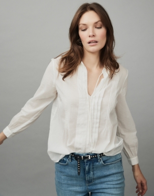 White Cotton Voile Short Sleeve Blouse - WOMEN Shirts