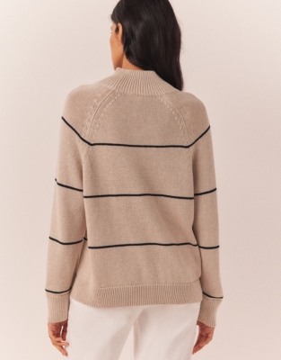 Cotton-Wool Funnel Neck Stripe Sweater