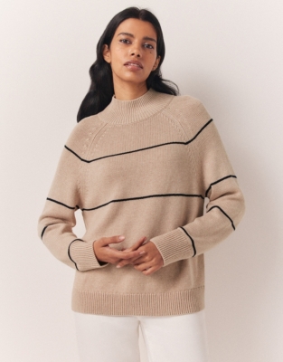 Cotton-Wool Funnel Neck Stripe Sweater