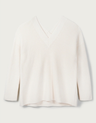 Cotton-Wool V-Neck Rib Sweater | All Clothing Sale | The White Company US