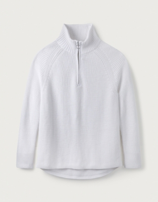 Cotton Zip Neck Jumper | Clothing Sale | The White Company UK