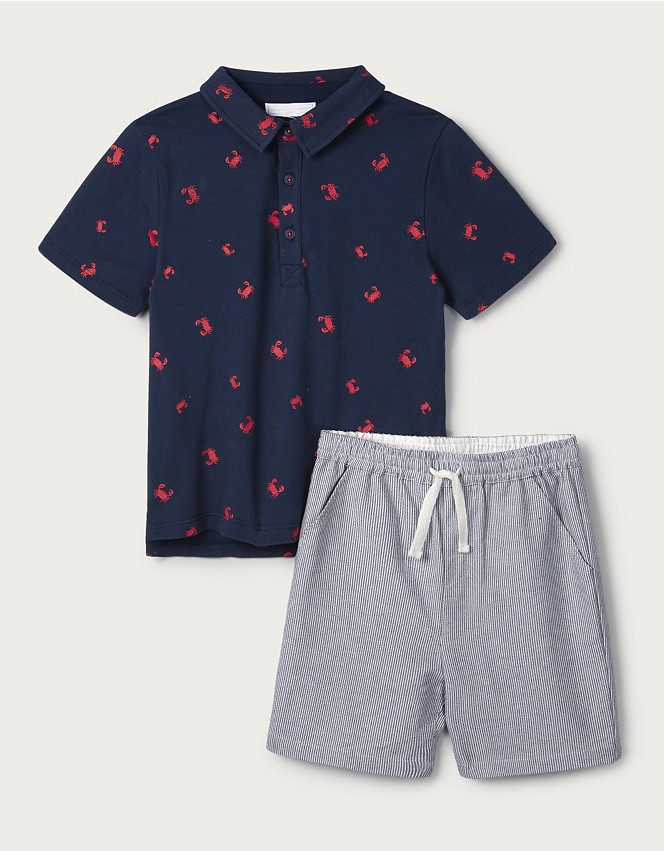 Crab Polo & Striped Shorts Set (1-6yrs) | Boys' Clothing | The White ...