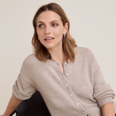 YOKE ALPACA WOOL RIB CREW NECK CARDIGAN