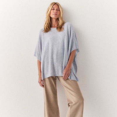 Crew Neck Poncho with Cashmere
