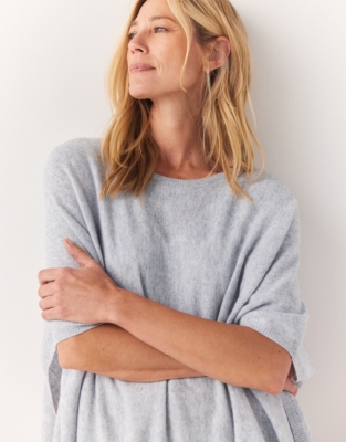 Crew Neck Poncho with Cashmere