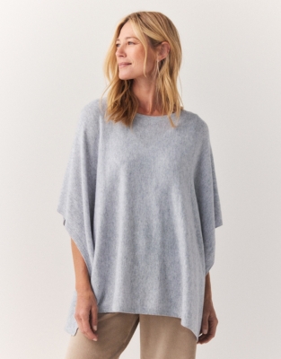 Crew Neck Poncho with Cashmere