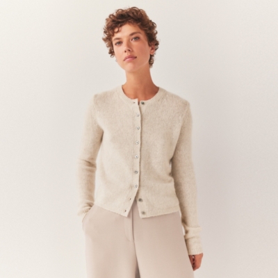 Crew Neck Rib Trim Cardigan with Alpaca