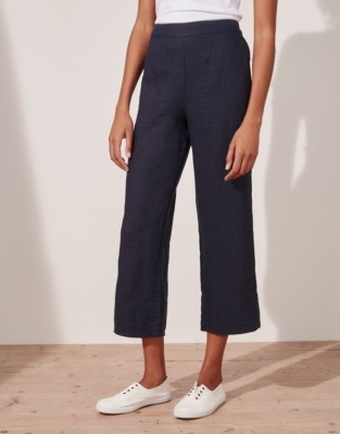 Cropped Wide Leg Linen Trousers | Linen Clothing | The White Company UK