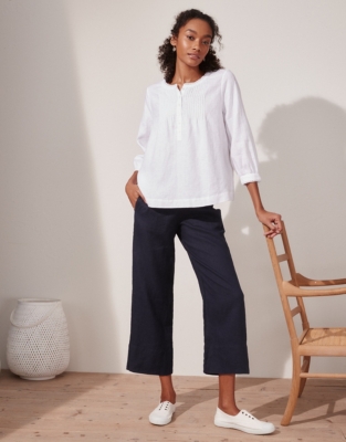 white linen palazzo trousers