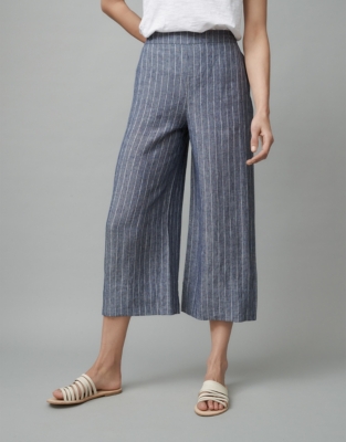  Cropped  Wide  Leg Stripe Linen  Trousers Trousers 