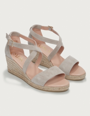 Cross Front Suede Wedge Espadrilles