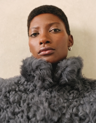 Curly Sheepskin Long Coat - Graphite