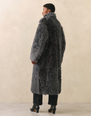 Curly Sheepskin Long Coat - Graphite