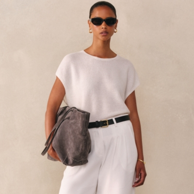 Curved Hem Knitted Tank with Cashmere