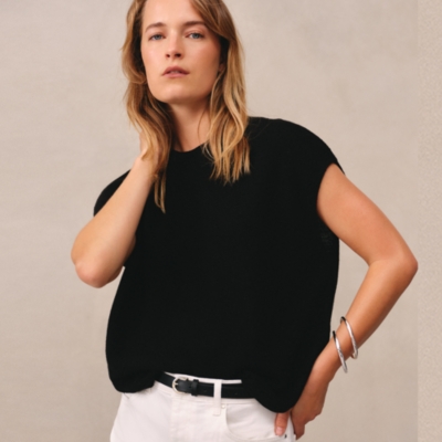 Curved Hem Knitted Tank with Cashmere