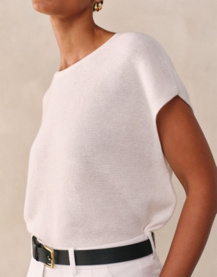 Curved Hem Knitted Tank with Cashmere - Lait
