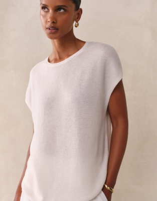 Curved Hem Knitted Tank with Cashmere - Lait