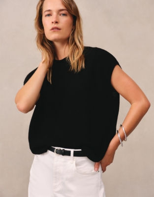 Curved Hem Knitted Tank with Cashmere