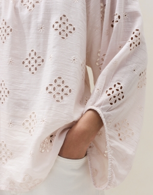 Cutwork Detail Boho Blouse - Muted Petal