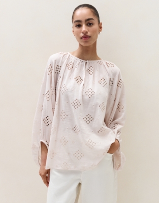 Cutwork Detail Boho Blouse - Muted Petal