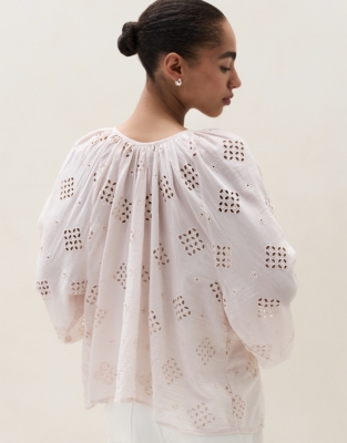 Cutwork Detail Boho Blouse - Muted Petal