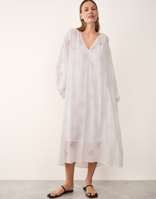 Cutwork Detail Boho Dress - Porcelain