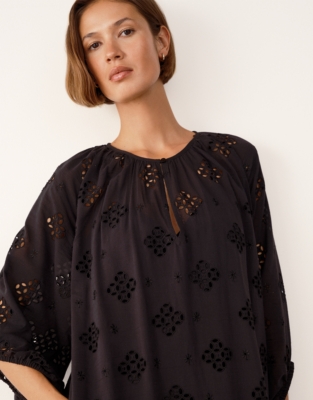 Cutwork Detail Boho Dress - Black