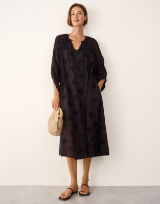 Cutwork Detail Boho Dress - Black