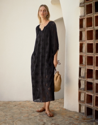 Cutwork Detail Boho Dress - Black