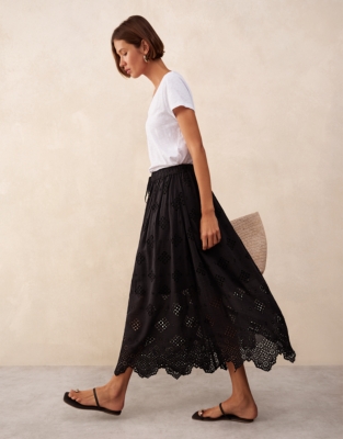 Cutwork Detail Midi Skirt