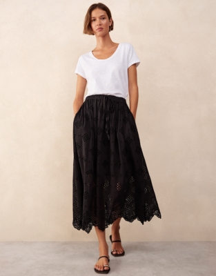 Cutwork Detail Midi Skirt