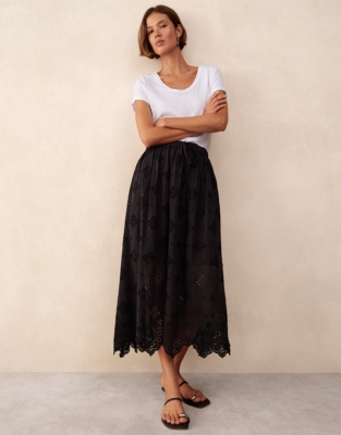 Cutwork Detail Midi Skirt