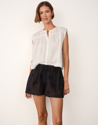 Cutwork Detail Shorts with Cotton Blend