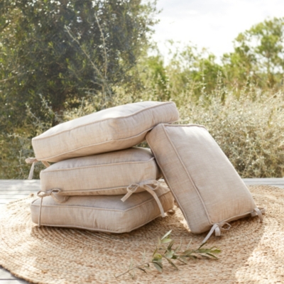 The White Company Blue Stripe Tufted Seat Pad, Natural, Size: 3.1x16.9x16.9