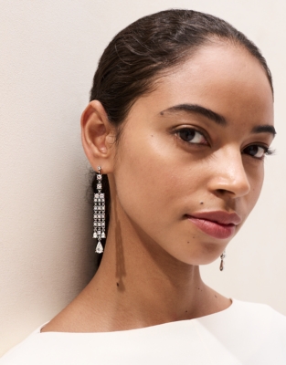 Dark Silver-Plated Cubic Zirconia Statement Teardrop Earrings