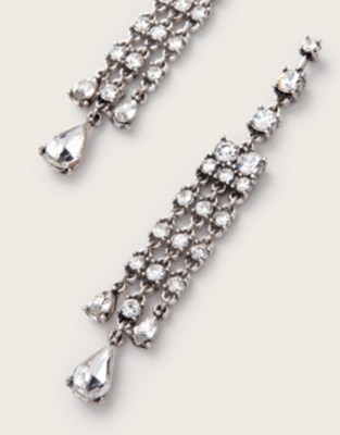 Dark Silver-Plated Cubic Zirconia Statement Teardrop Earrings