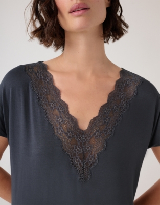 Deep V Lace Jersey Nightgown