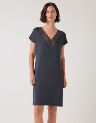 Deep V Lace Jersey Nightie Nightdresses The White Company