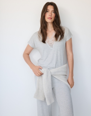 Deep V Lace Jersey Pyjama Set