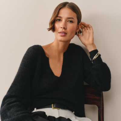 Deep V-Neck Jumper with Mohair