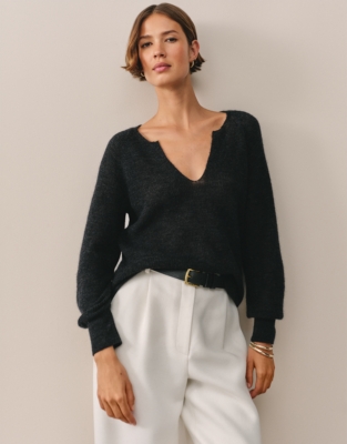 Deep V-Neck Jumper with Mohair