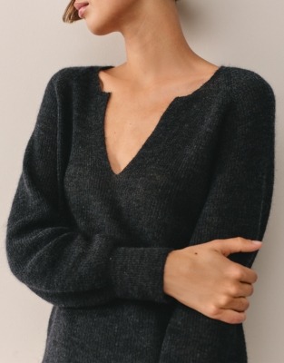 Deep V-Neck Jumper with Mohair