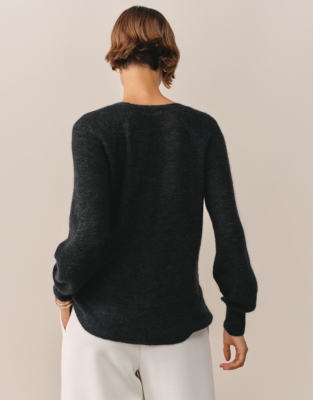 Deep V-Neck Jumper with Mohair